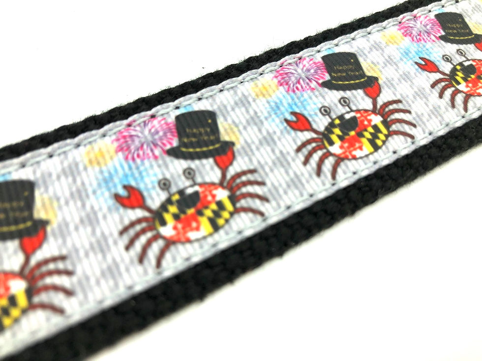 Thumbnail: 1 1/4 inch "Happy New Year" Maryland Crabs Dog Collar or Leash