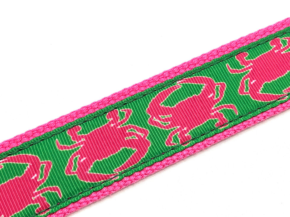 Thumbnail: 1 1/4 inch Preppy Pink Crab Dog Collar or Leash