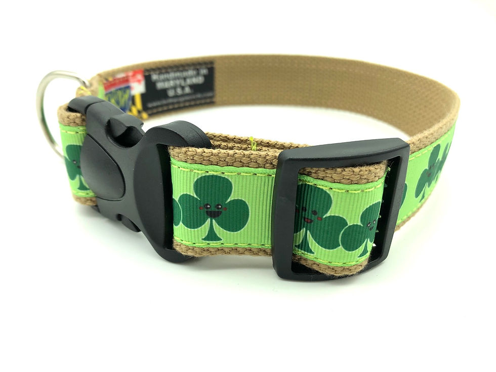 Thumbnail: 1 1/4 inch Happy St Patrick’s Day Shamrock Dog Collar or Leash