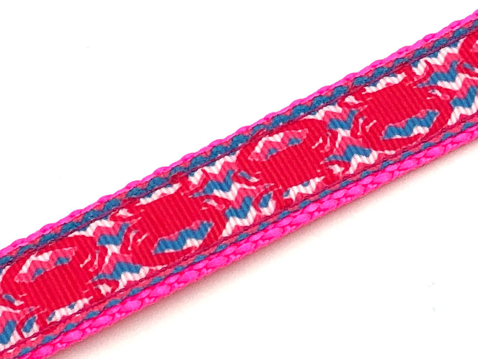 Thumbnail: 3/4 inch Hot Pink Crab Chevron Dog Collar or Leash