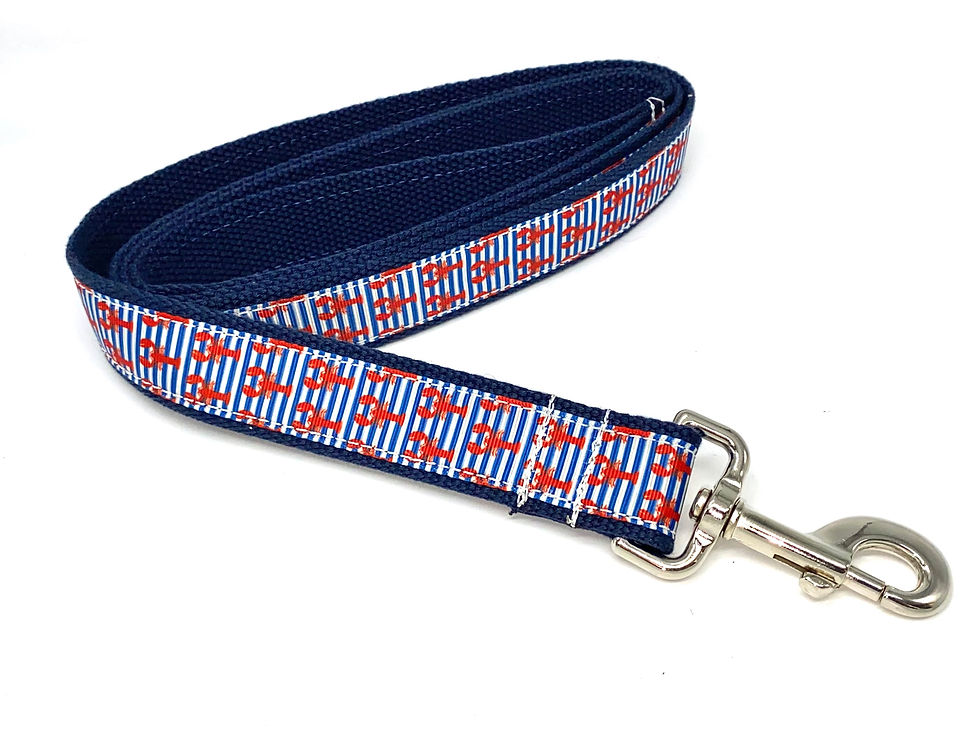 Thumbnail: 1 1/4 inch Nautical Stripe Lobster Dog Collar or Leash