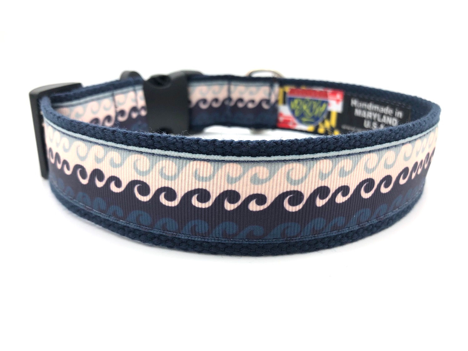 1 1/4 inch Blue Ocean Waves Dog Collar or Leash