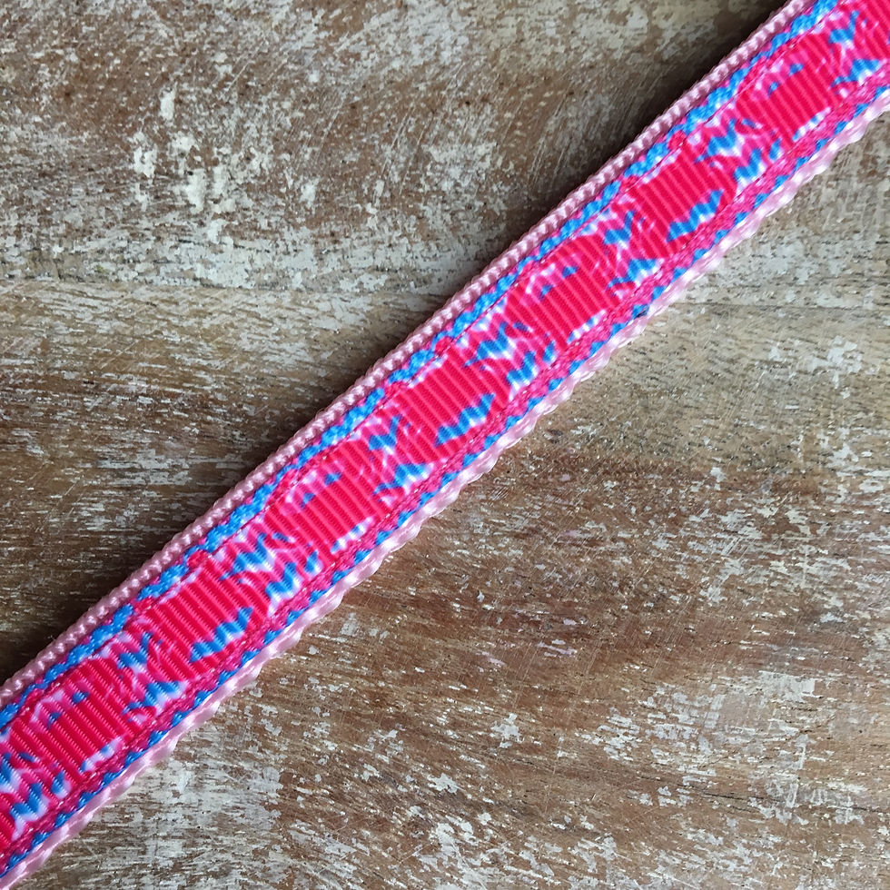 Thumbnail: pink cat collar with hot pink crabs and chevron design background closeup view