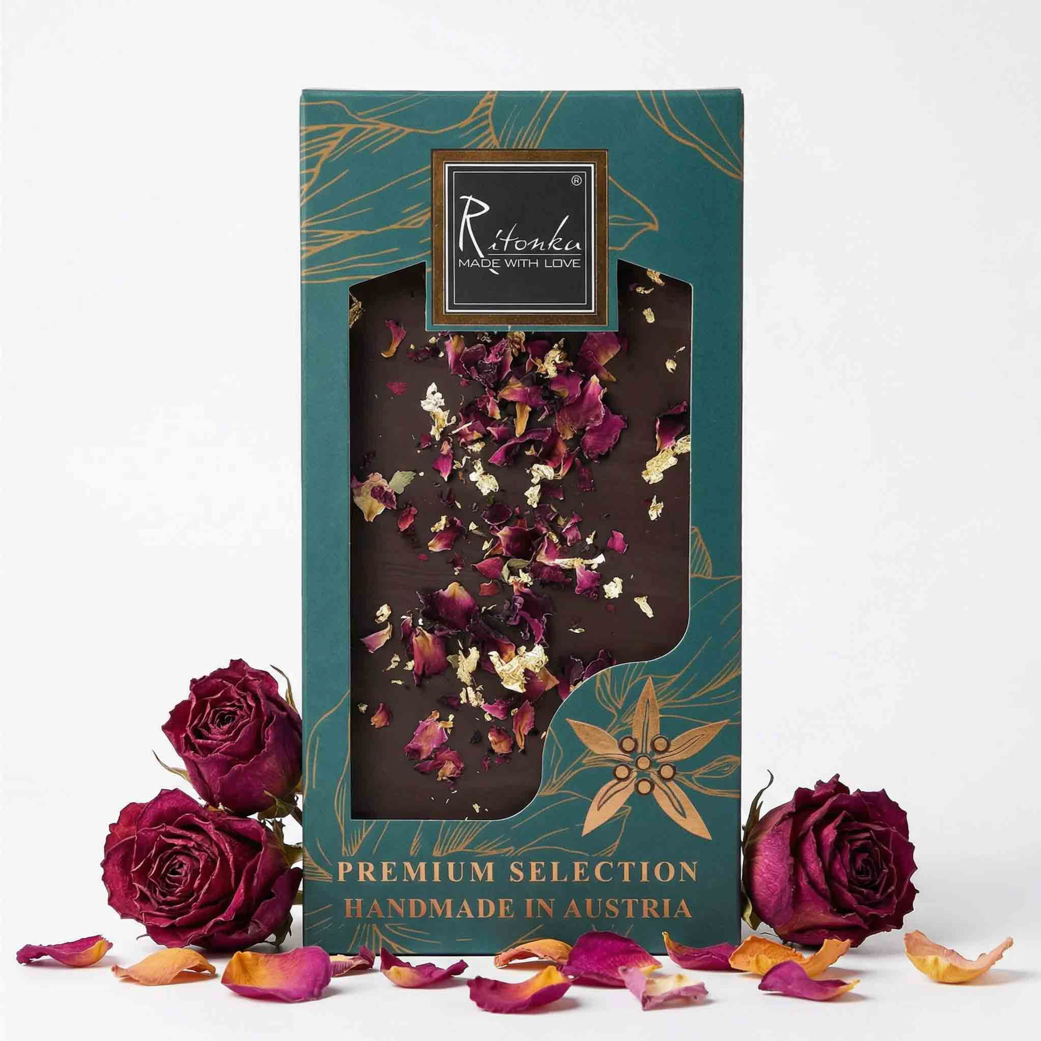 B2B Premium Bitterschokolade - Gold, Rose 95g