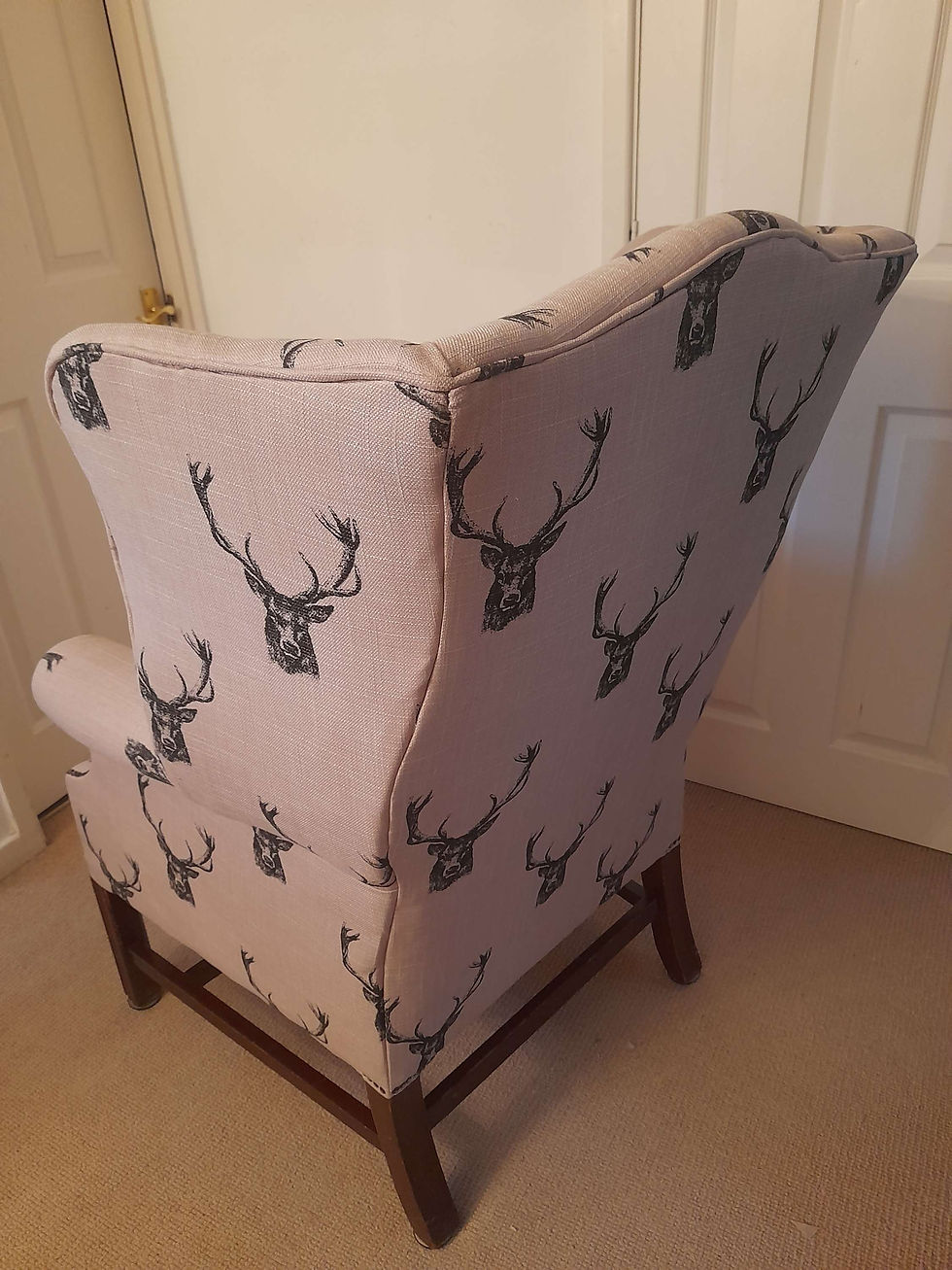 Thumbnail: BALMORAL STAG PRINT LINEN Refurbished Wide wingback chair 