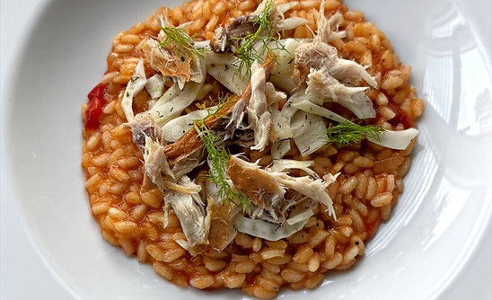 Bottarga risotto met makreel en venkel