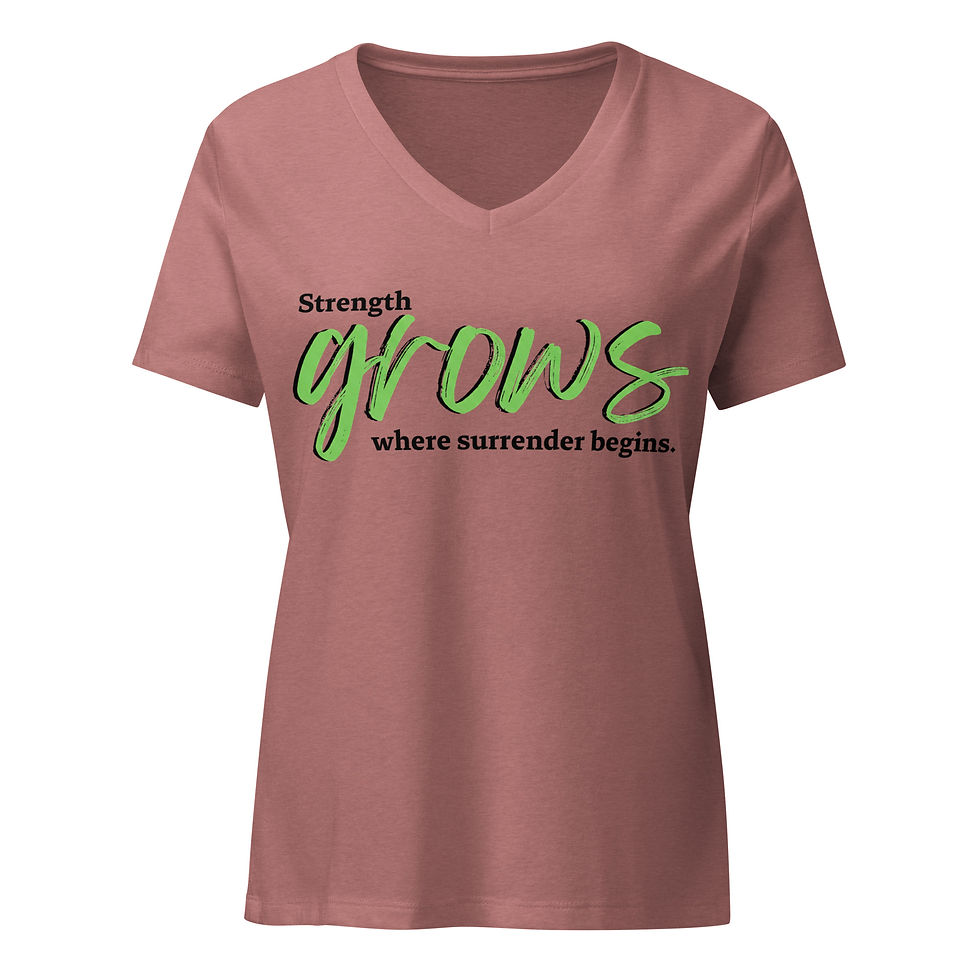 Thumbnail: Strength Grows Where Surrender Begins Women’s relaxed v-neck t-shirt
