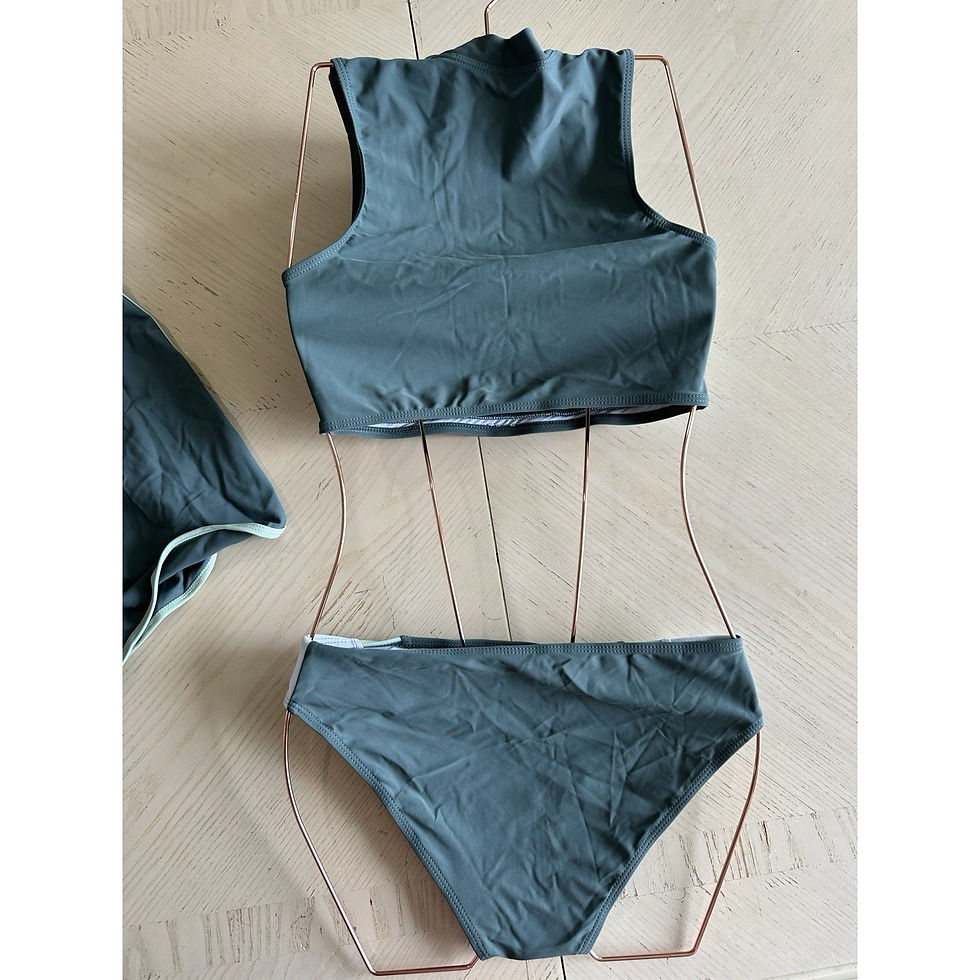 Thumbnail: Girls Swimsuit 3 Piece Color Block Zipper Front Bathing Suit Bikini Size 15-16Y