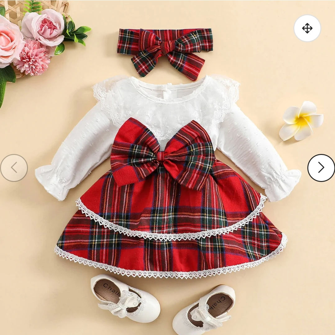 Toddler Color-blocked Plaid Printed Bowknot Ruffled Sleeve 2 in 1 Dress 