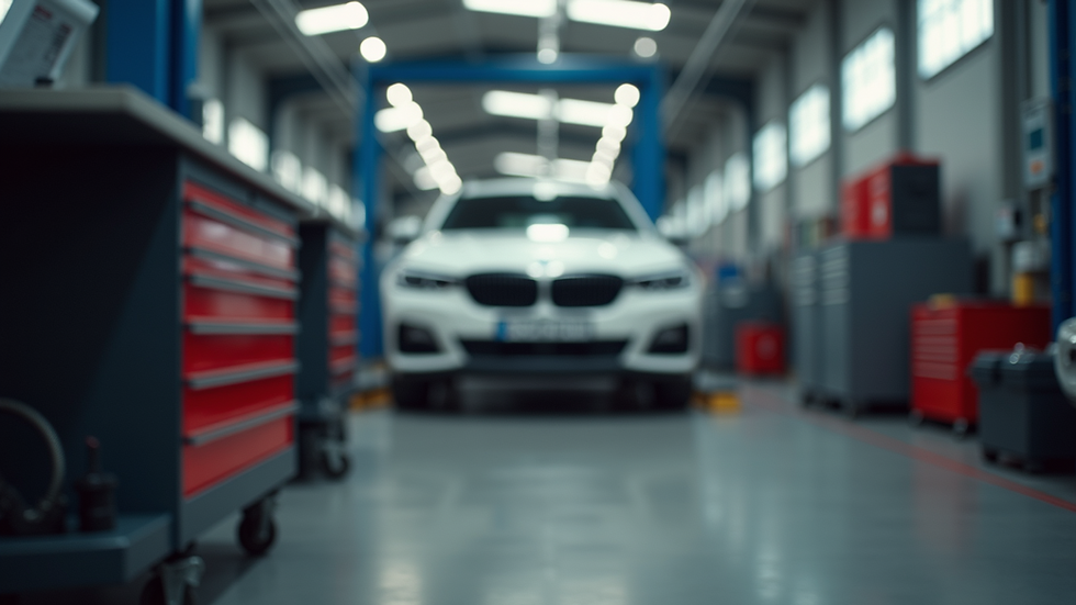 Eye-level view of an auto collision repair shop with tools and equipment