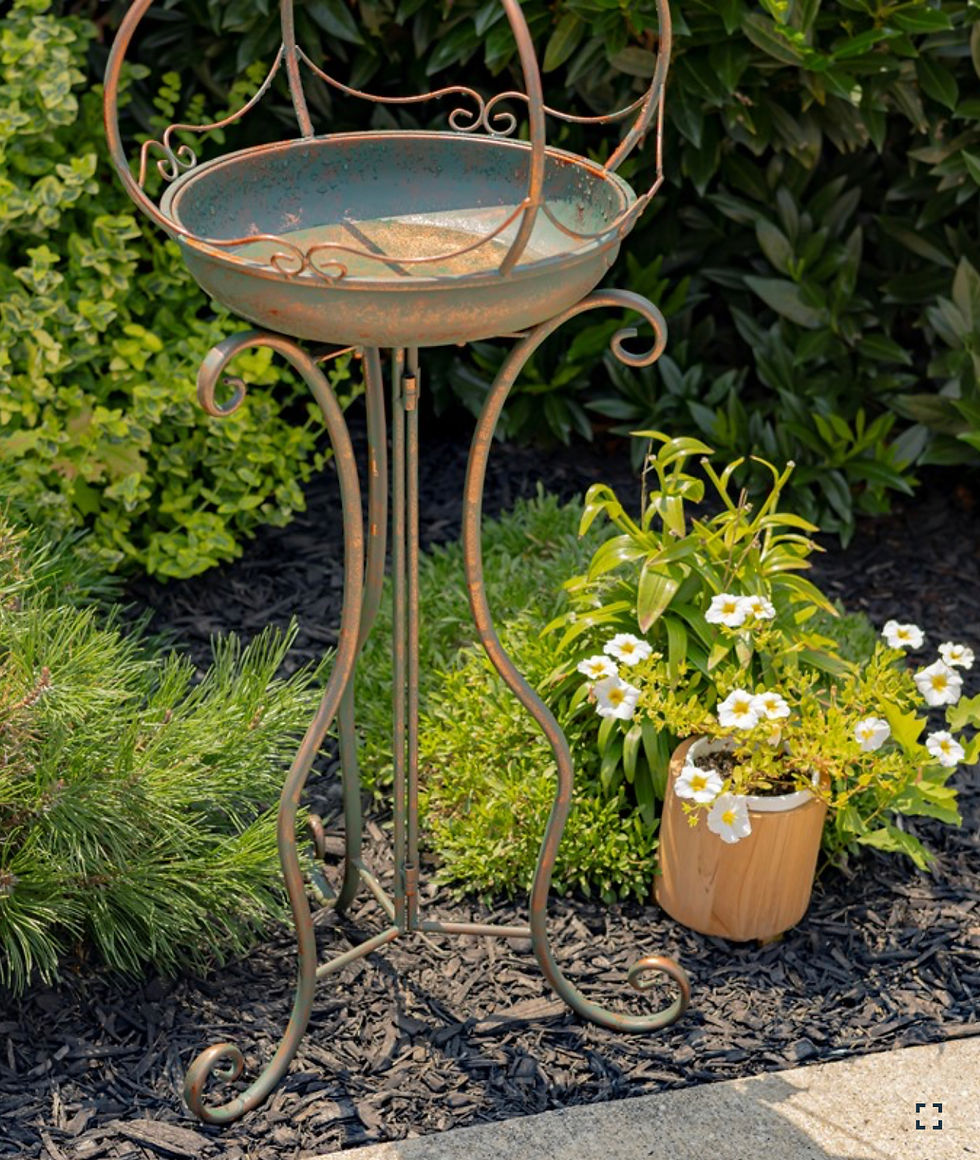 Thumbnail: 45" Tall Standing Iron Birdbath with Ceramic Sailor Ball Accent "MIZU" Antique Bronze