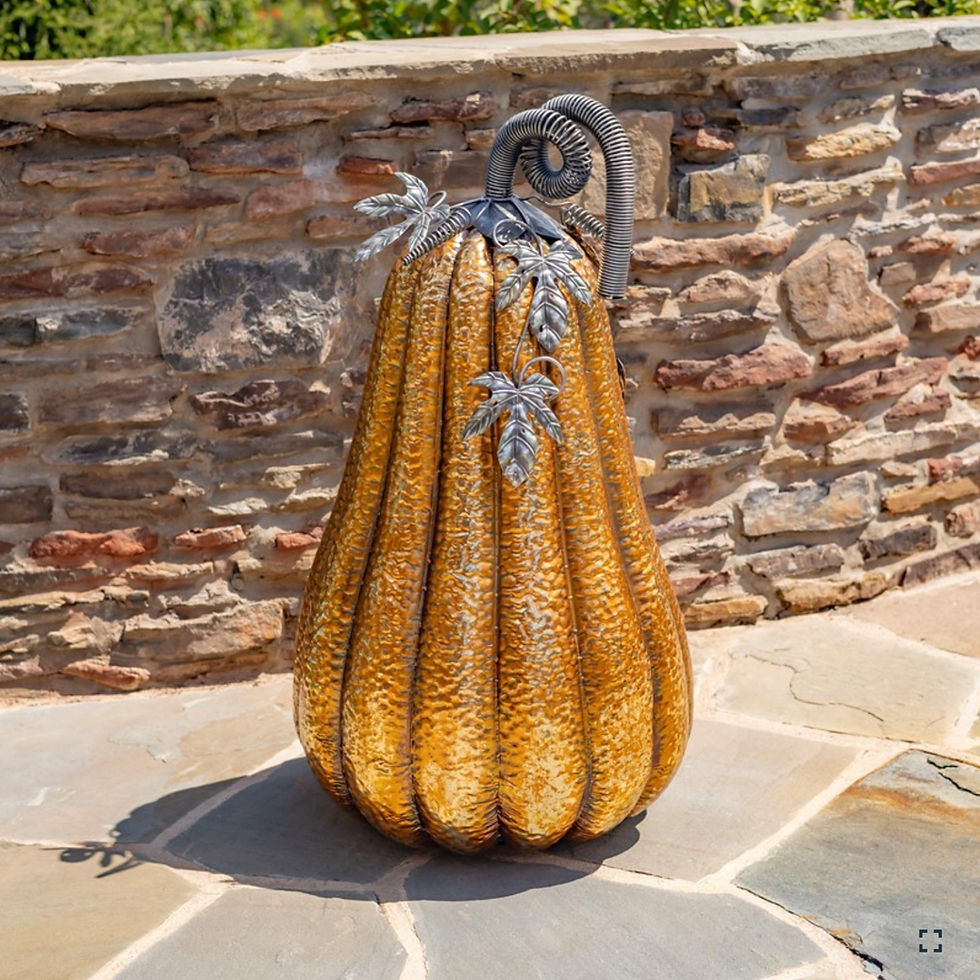 Thumbnail: Gold-Brushed Iron Pumpkin, Fall Decor, detail of tall pumpkin