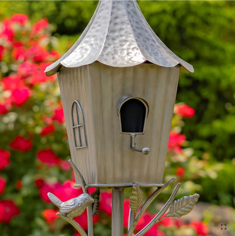 Thumbnail: 66" Tall Iron Birdhouse Stake "Verona", Antique Silver
