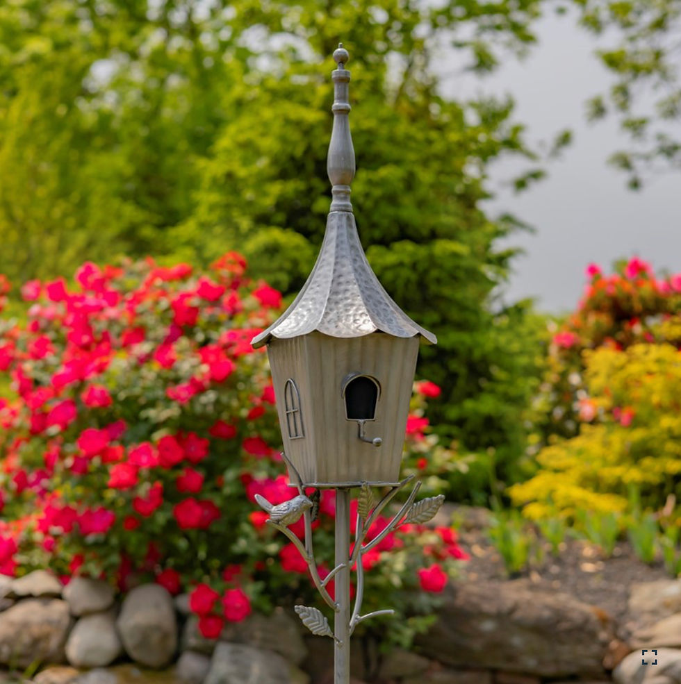 66" Tall Iron Birdhouse Stake "Verona", Antique Silver
