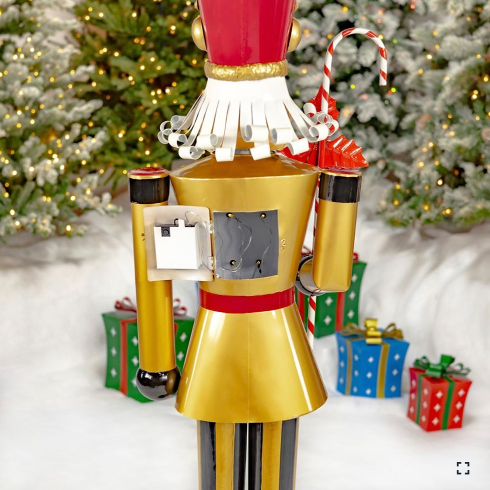 Thumbnail: 65" Iron Outdoor Christmas Decor Nutcracker Standing on a Drum, "Kane"
