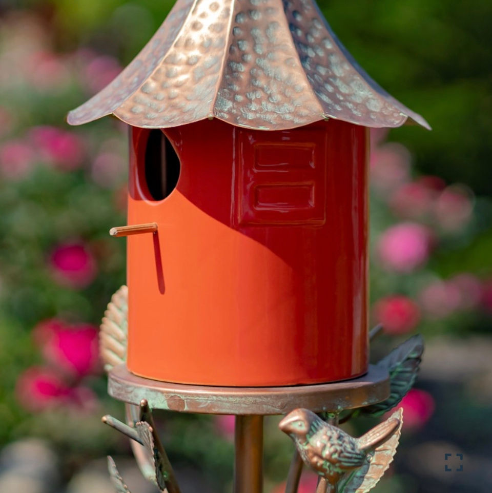 Thumbnail: 69" Tall Iron & Porcelain Birdhouse Stake, Amsterdam