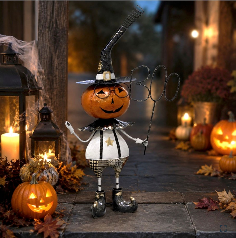 24.5" Tall Metal Jack-O-Lantern Halloween, with Wire BOO Sign "Barnaby Boo"