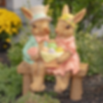 22" Tall Fancy Rabbit Couple Sitting on Bench Magnesium Garden Statue
