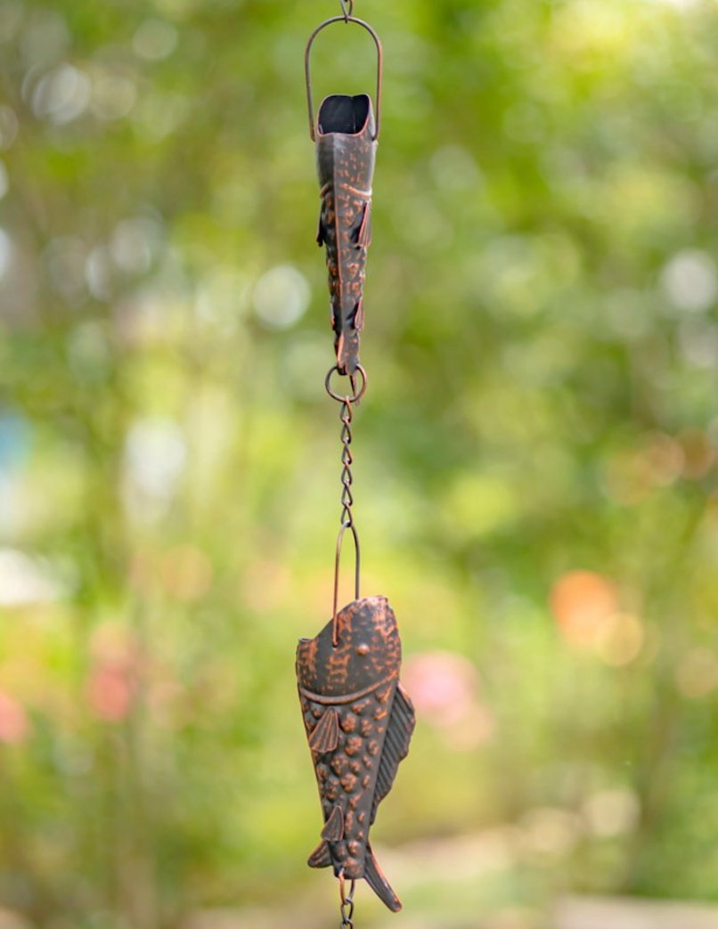 Thumbnail: Antique Bronze Rain Chain with Rainbow Trout