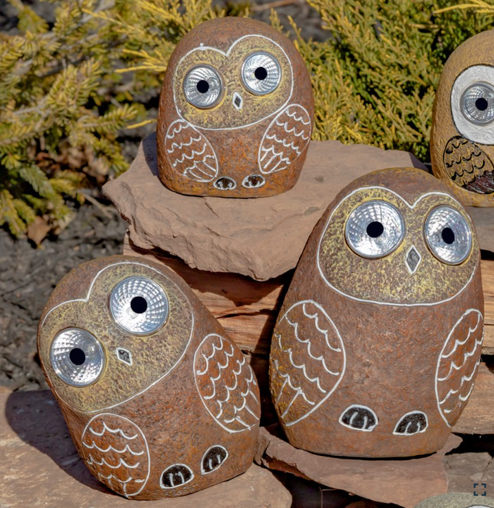 Thumbnail: Set of 3 Solar Pet Rock Owls with Light Up Eyes