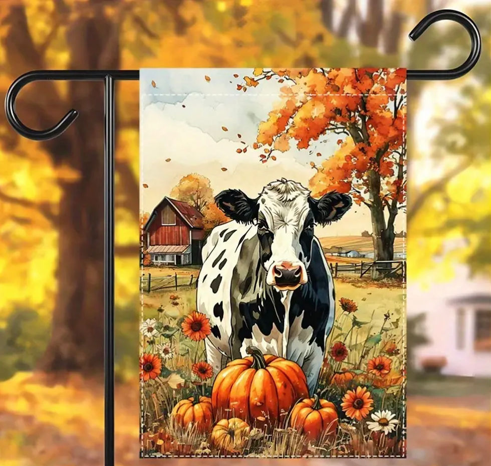 Thumbnail: Fall Garden Flag, Cow with pumpkins