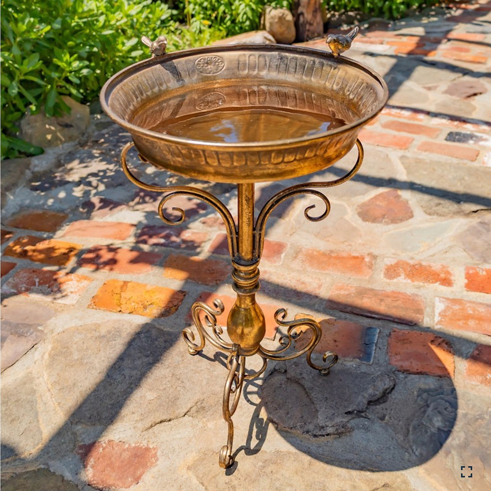Thumbnail: 25.4" Tall Dark Gold Birdbath-Feeder with Ornate Stand