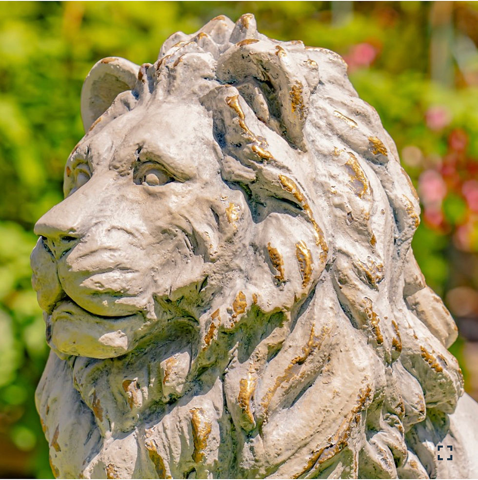 Thumbnail: Antique Grey Lion Sentry Statues with Fleur-De-Lis