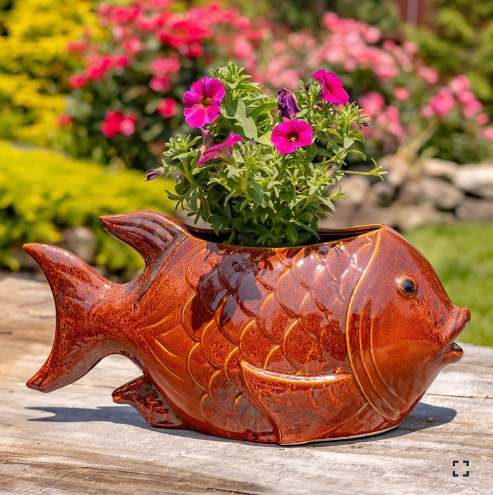 Hand Painted Ceramic Goldfish Planter, Flower Pot