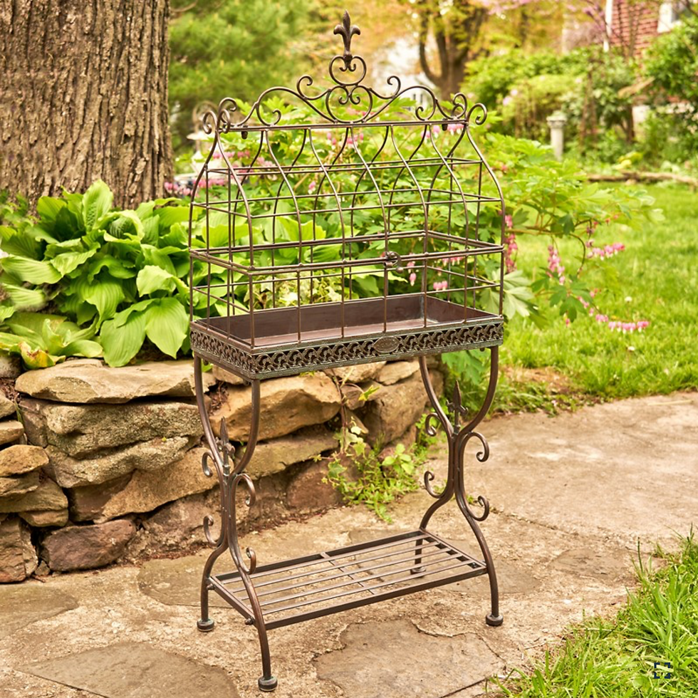 Thumbnail: 42.5" Tall Iron Cage Plant Stand "Paris 1968" antique bronze