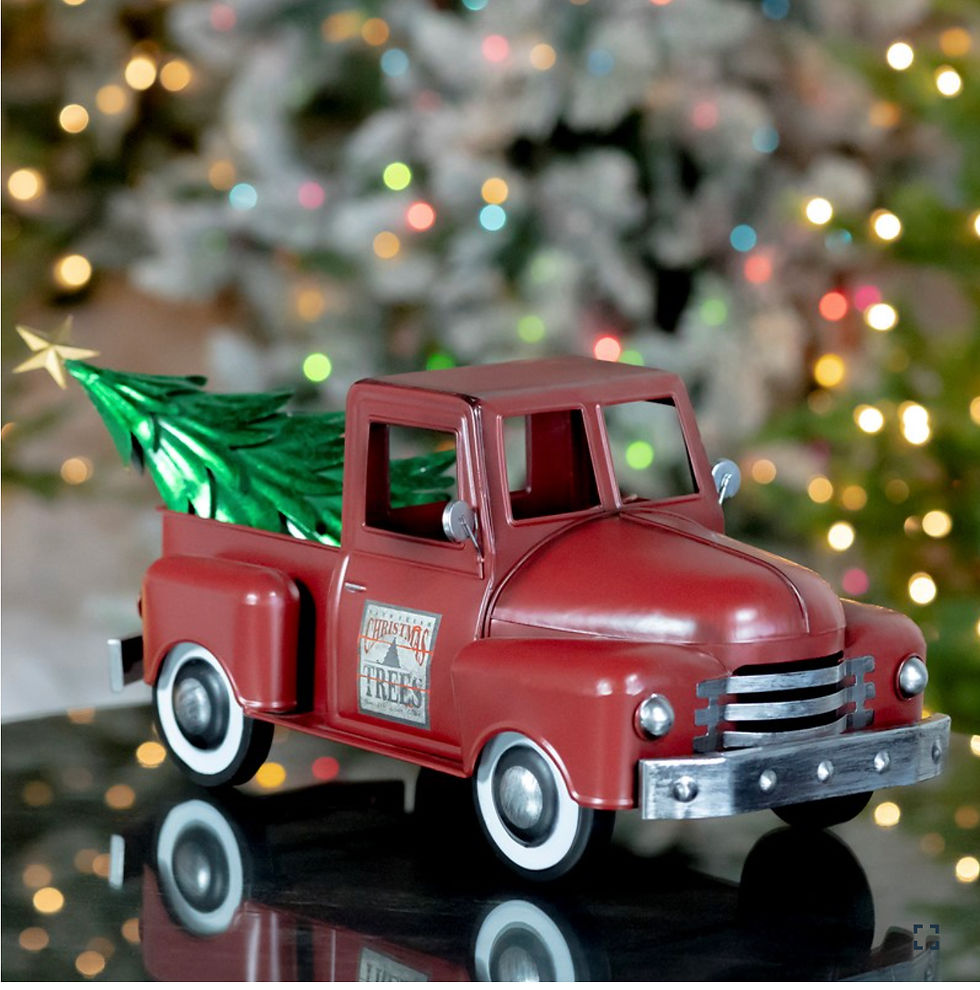 Iron Christmas Old Style Truck with Tree, antique red