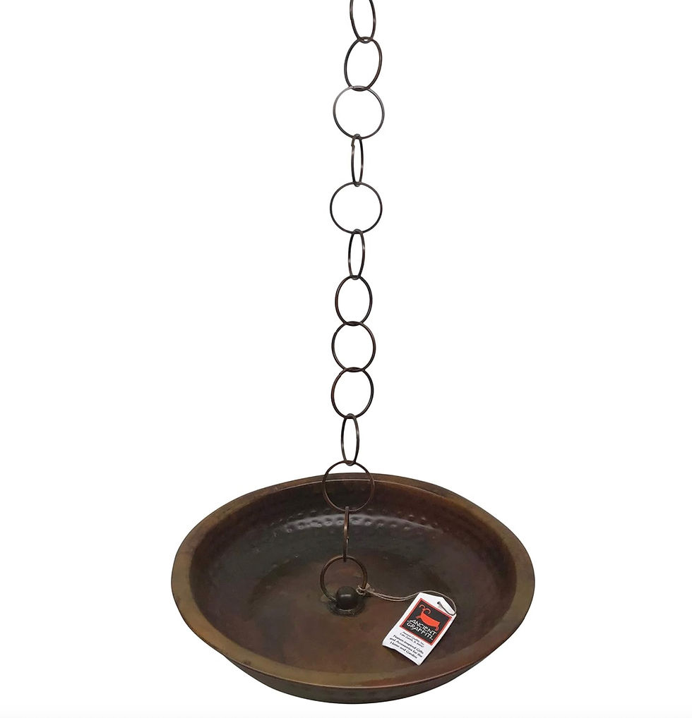 Ancient Graffiti Rain Chain Receptacle, Flamed Copper