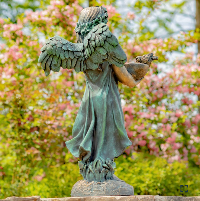 Thumbnail: 39" Tall Magnesium Angel Statue with Birdbath  Antique Bronze "JAZMIN"
