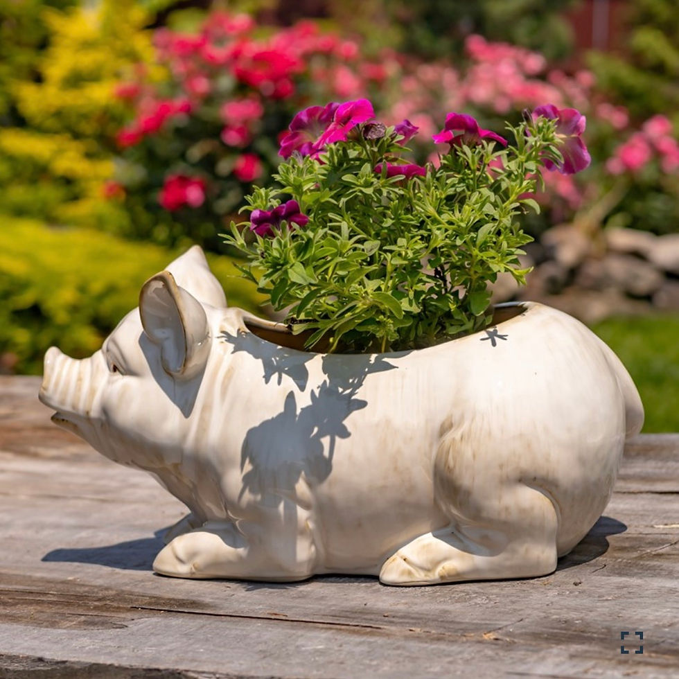 Thumbnail: Hand Painted Ceramic Pig Planter, Flower Pot