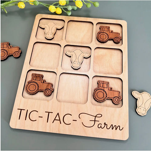 Wood TIC-TAC-TOE Boards, Tractor and Cow Head