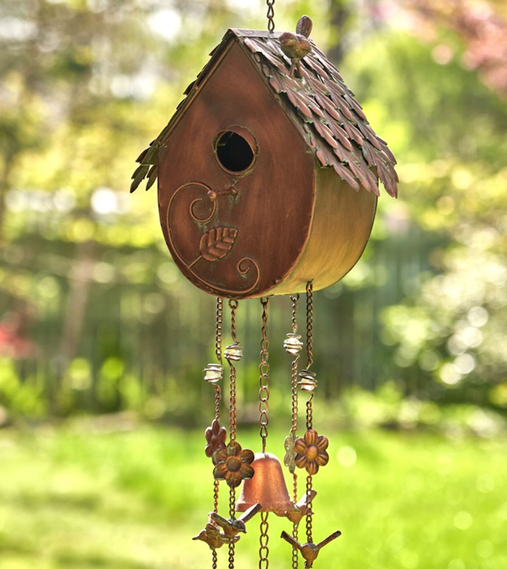 Thumbnail: Antique Copper Hanging Birdhouse Wind Chimes "Farm House"