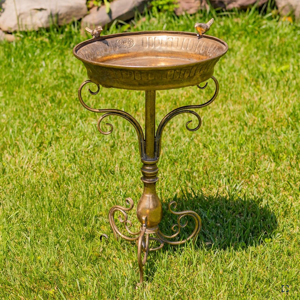 25.4" Tall Dark Gold Birdbath-Feeder with Ornate Stand