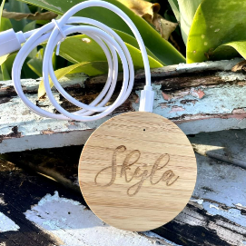 Thumbnail: Personalised Bamboo Wireless Phone Charger Round