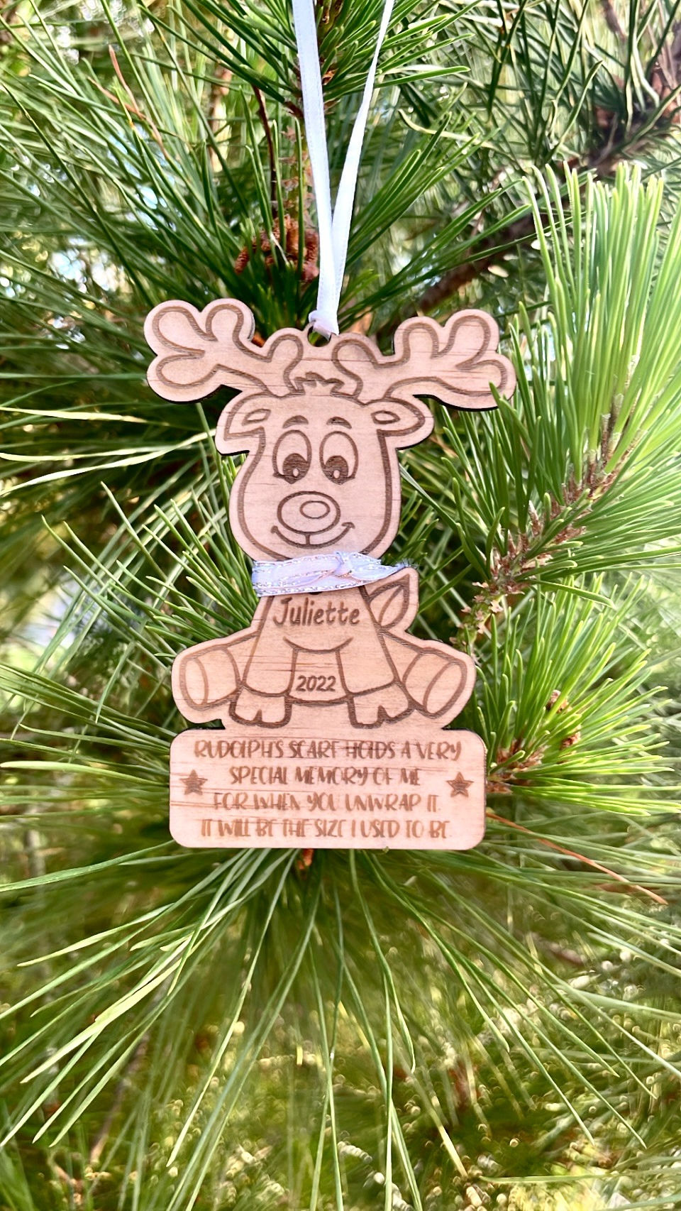 Rudolph’s scarf personalised childrens height Christmas ornament