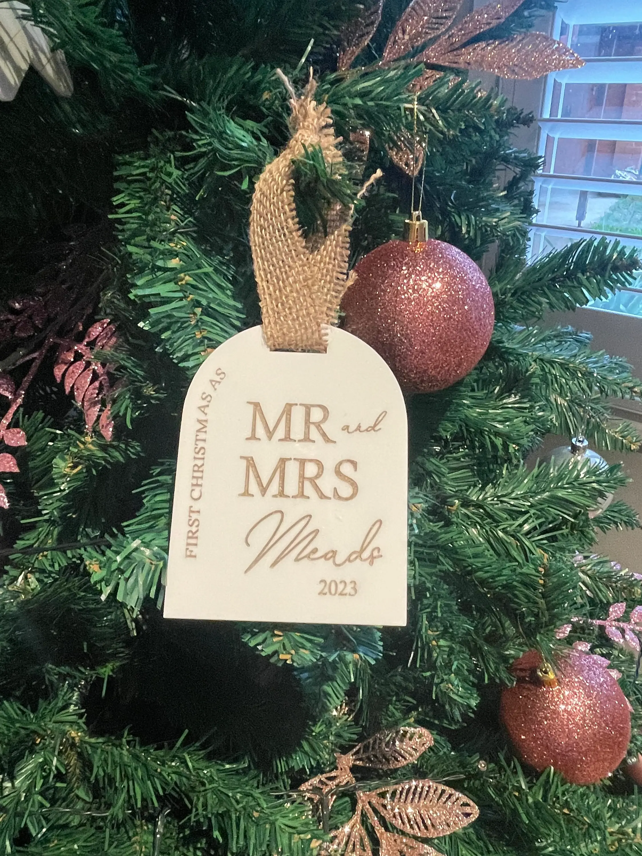 Mr and Mrs first Christmas personalised bauble