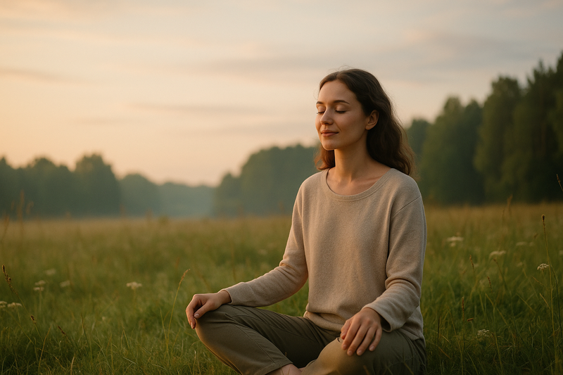 Billede af mediterende kvinde i rolige omgivelser