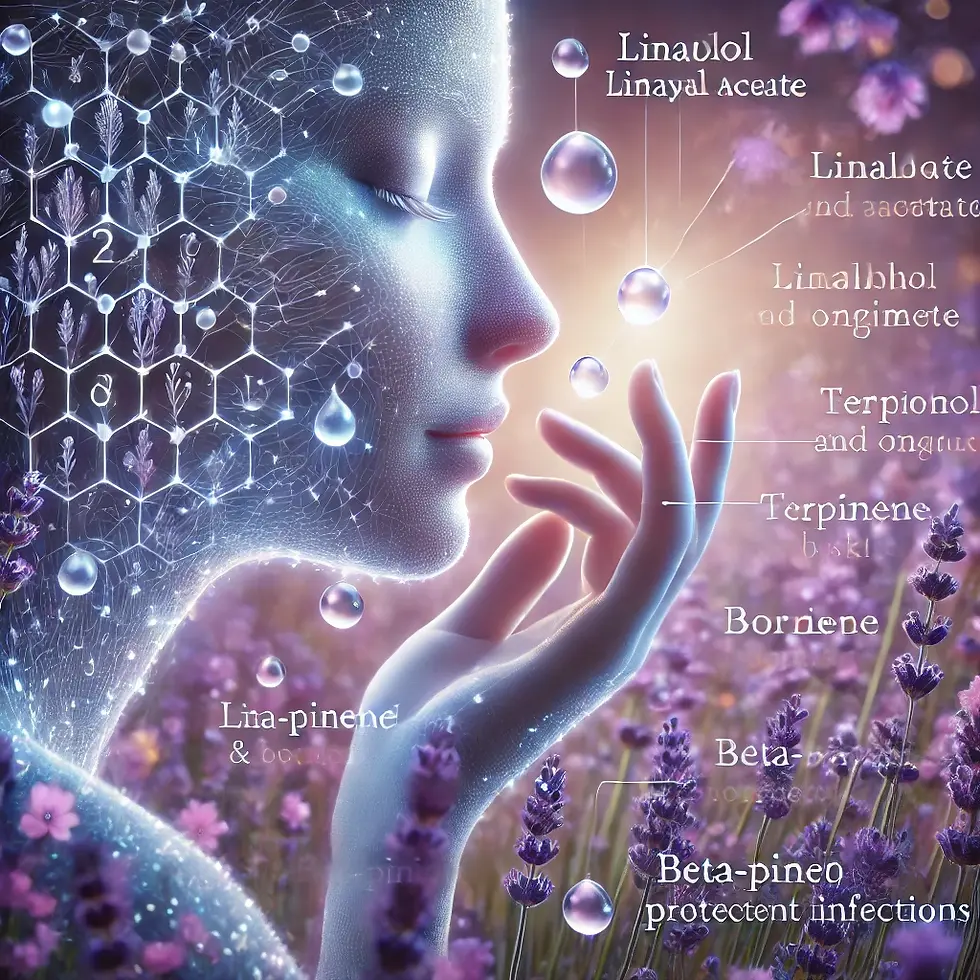 woman unhausting lavender scent, surrounded by lavender