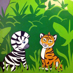 Mural kid art children bedroom wall tropical tiger monkey idea cute beautiful green nursery Custom 