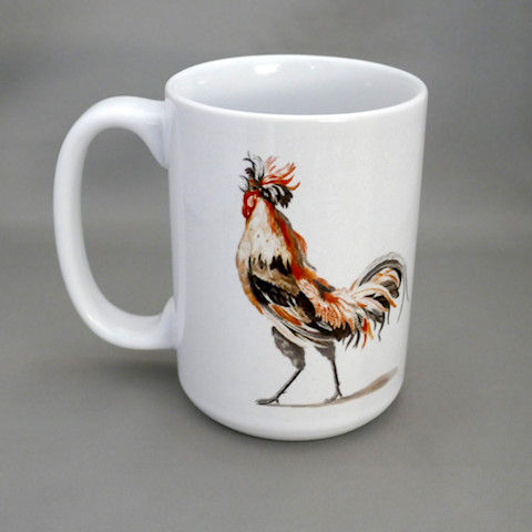 Sublimated vintage rooster graphic on 15 oz mug