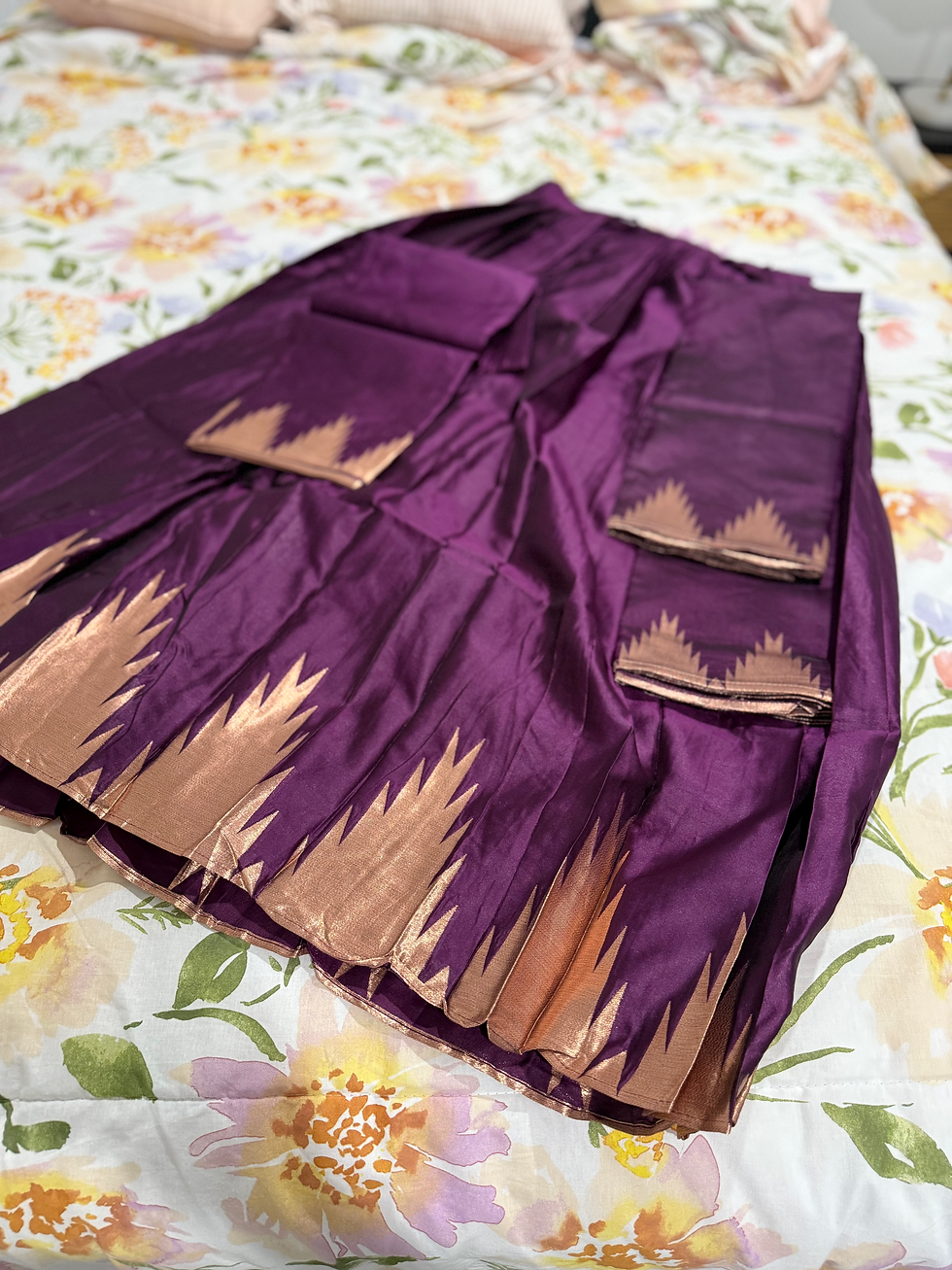 Thumbnail: Semi Tussar Silk - Temple Design - Semi Stitched - 3 PC