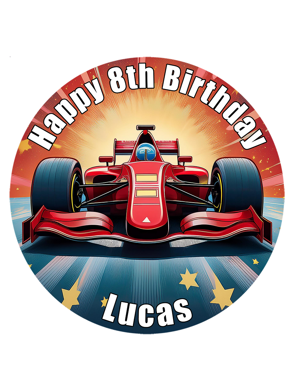 Formula 1 Racing Car Round Edible Cake Topper