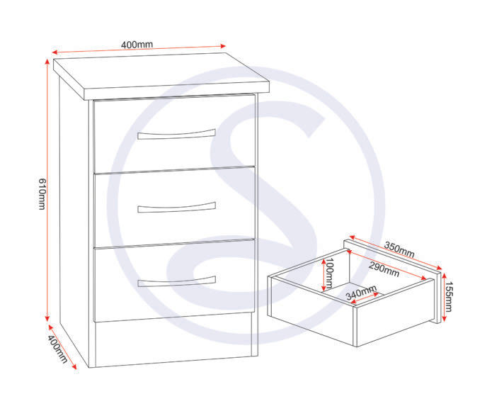 Thumbnail: Nevada 3 Drawer Bedside - Black Gloss