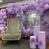 Lilac Balloon Arch with silver Shimmer wall