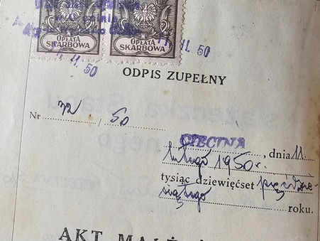 Książeczka Stanu Cywilnego moich dziadków: Władysława i Heleny Nowaków - wnętrze, pieczęć Cięcina
