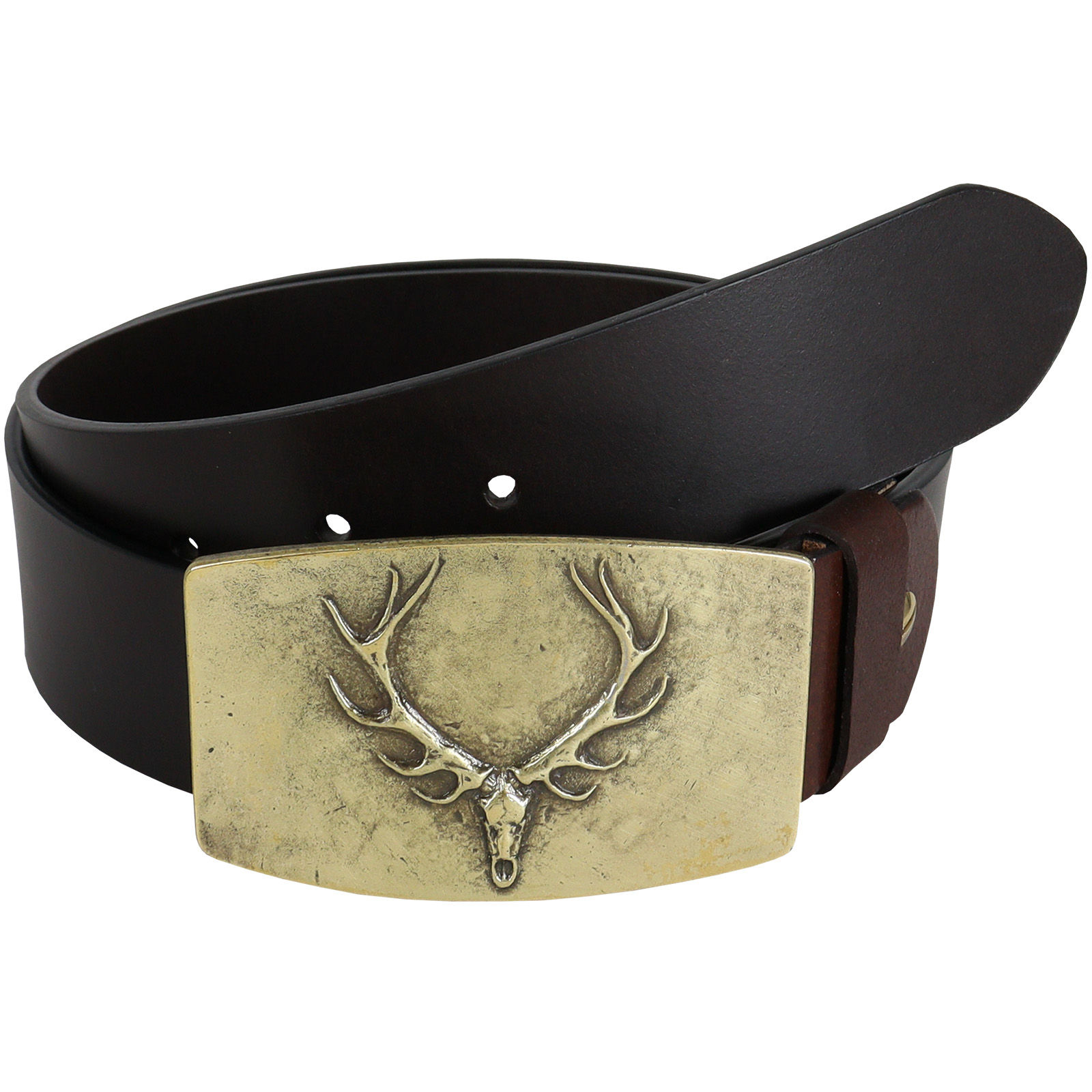 HH LEATHER BELT BROWN "ANTLER" BUCKLE