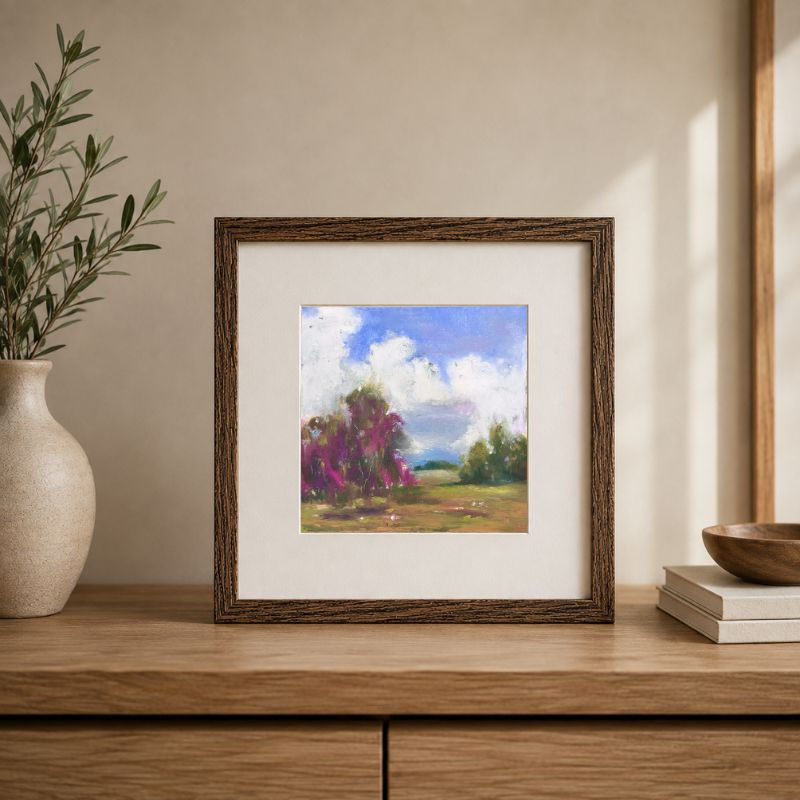 Framed 6 x 6 inch atmospheric oil pastel landscape painting by a Filipino artist, presented in an 8 x 8 inch frame